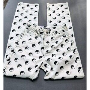 Fashion Nova Pants Size 3 Yin Yang Black White Print Straight Leg Jeans